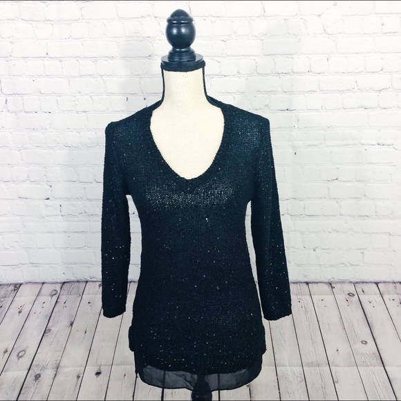 LOFT Black Sequence Sweater Size SP - Picture 1 of 4